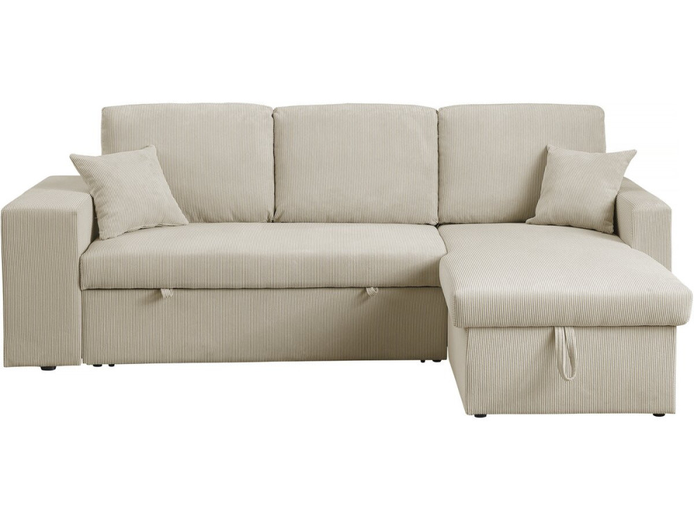 Ecksofa reversibel aus Cord mit Schlaffunktion "Axel" - 3-Sitzer - Beige