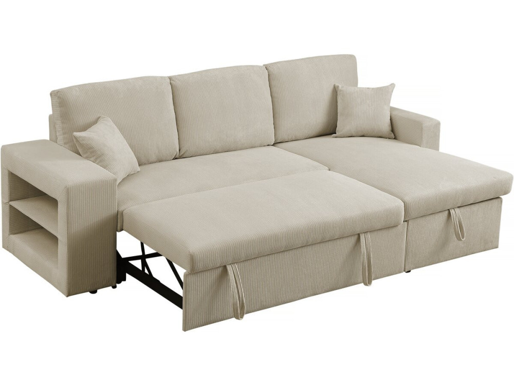 Ecksofa reversibel aus Cord mit Schlaffunktion "Axel" - 3-Sitzer - Beige