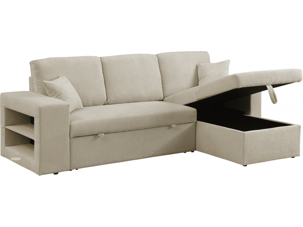 Ecksofa reversibel aus Cord mit Schlaffunktion "Axel" - 3-Sitzer - Beige