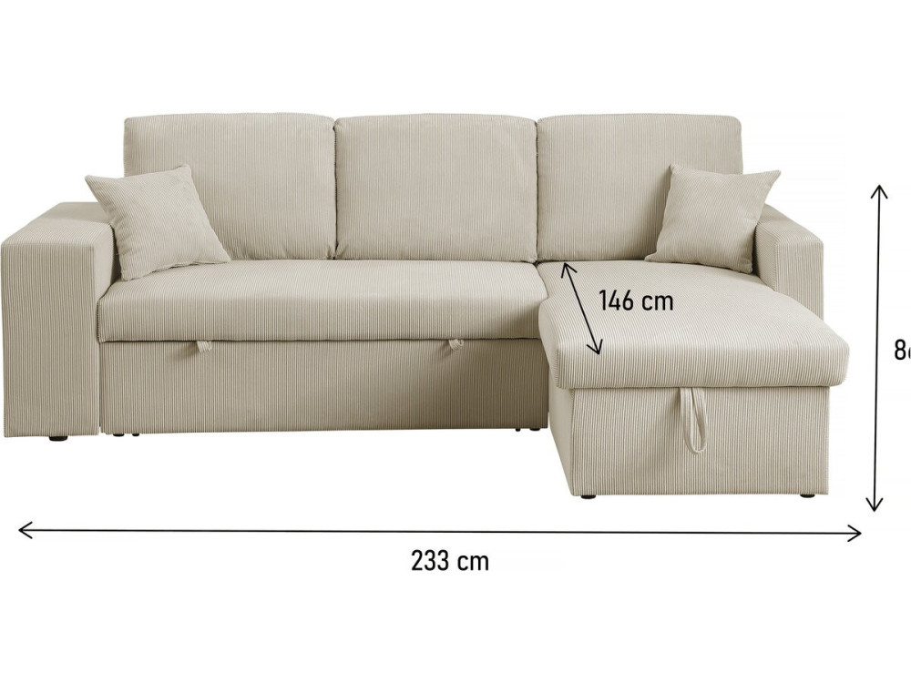 Ecksofa reversibel aus Cord mit Schlaffunktion "Axel" - 3-Sitzer - Beige