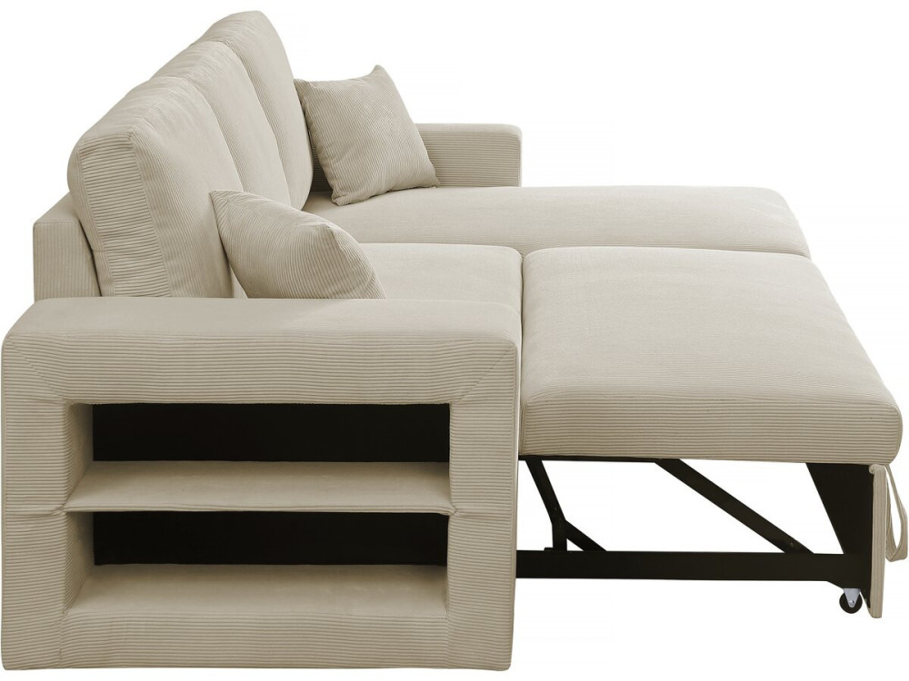 Ecksofa reversibel aus Cord mit Schlaffunktion "Axel" - 3-Sitzer - Beige