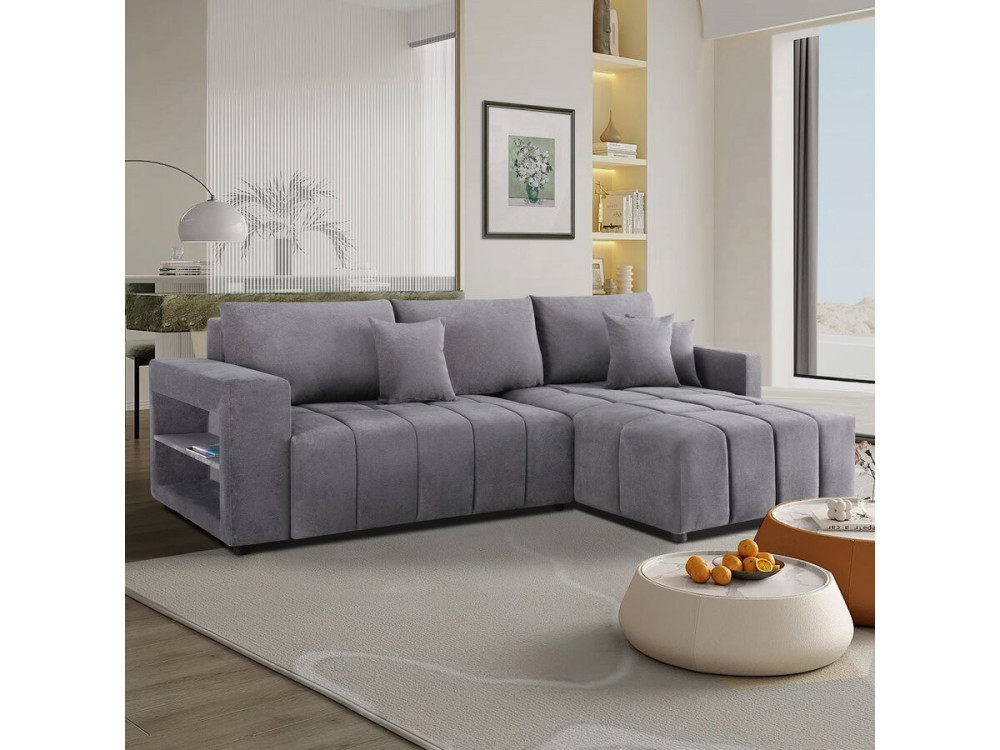 Ecksofa mit Schlaffunktion aus Chenille-Stoff 3-Sitzer - "Trocadero" - Grau