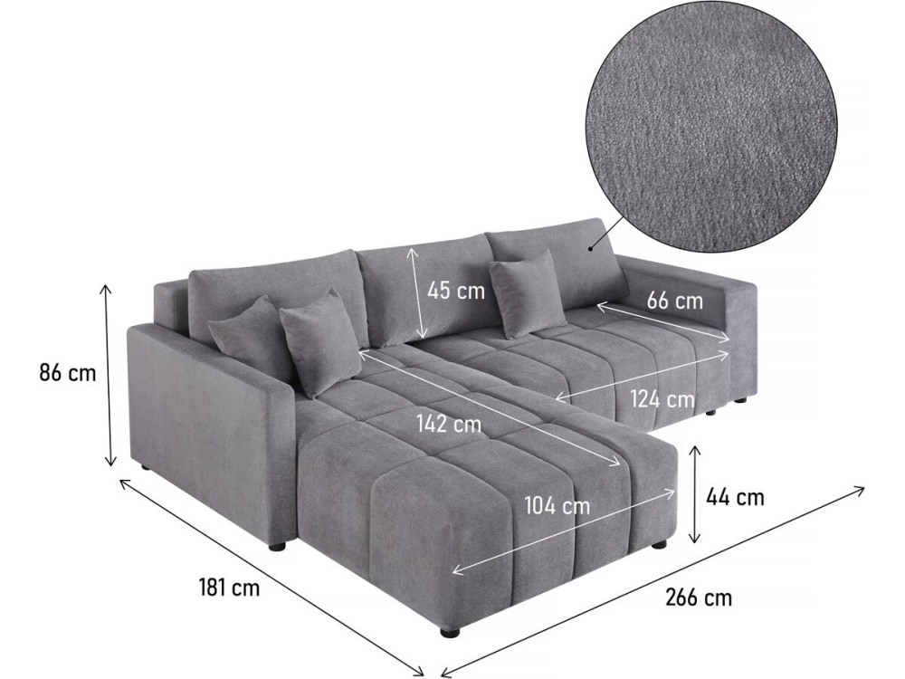 Ecksofa mit Schlaffunktion aus Chenille-Stoff 3-Sitzer - "Trocadero" - Grau