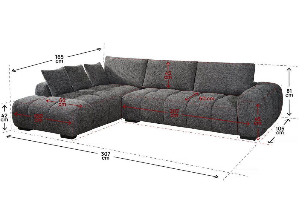 Ecksofa aus Stoff "Monceau" - 3-Sitzer - Grau