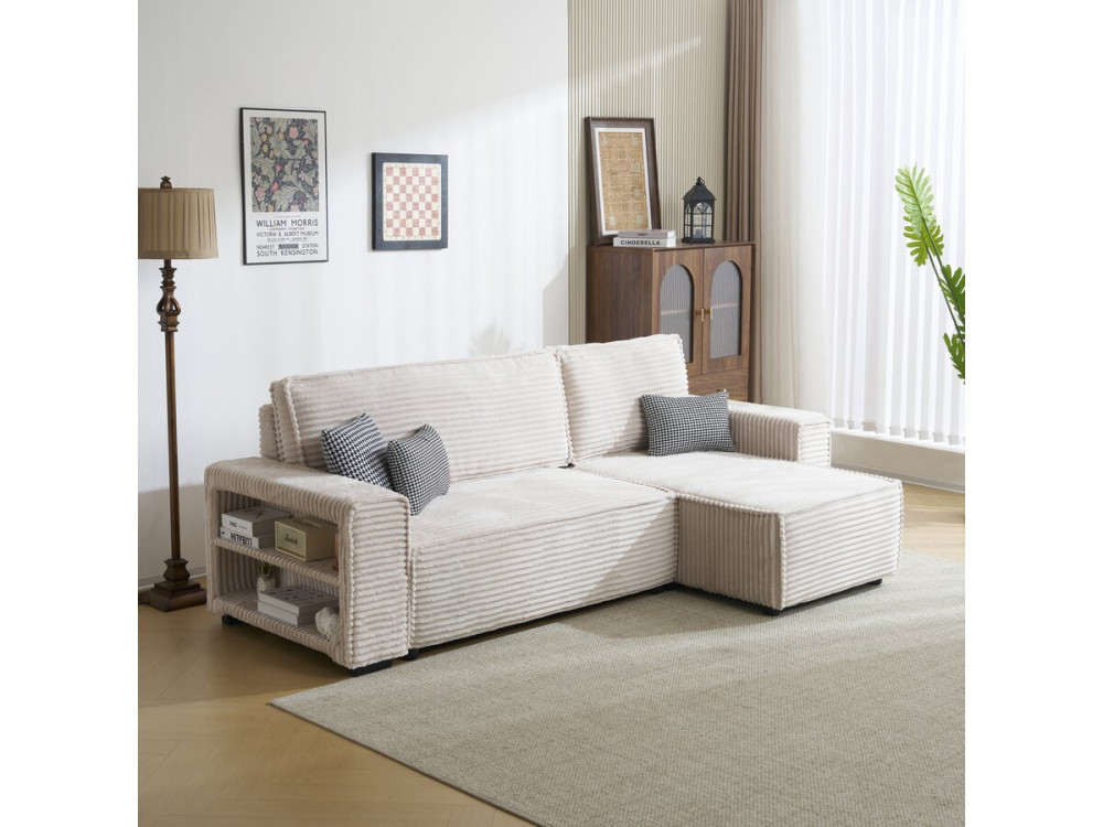 Ecksofa aus Cord "Opera" - 3-Sitzer - Beige