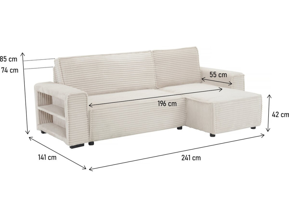 Ecksofa aus Cord "Opera" - 3-Sitzer - Beige