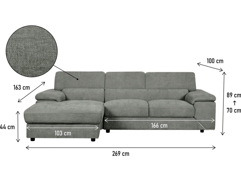 Ecksofa aus Chenille-Stoff "London" - 4 Personen - Grau