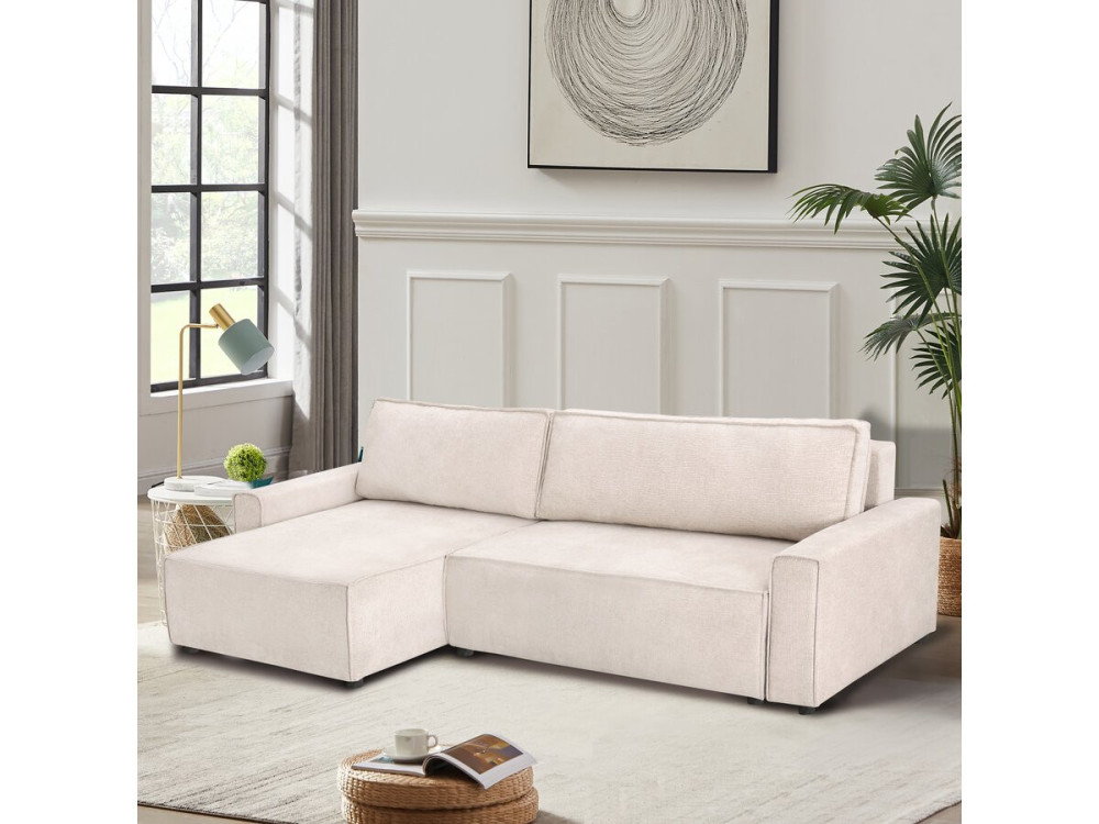 Ecksofa mit Schlaffunktion aus texturiertem Stoff "Montaigne" - 4 Personen - Beige
