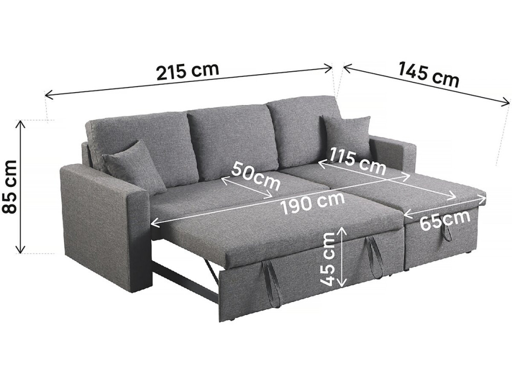 Ecksofa mit Schlaffunktion und Stauraum „Alain II“ - 3-Sitzer - Hellgrau