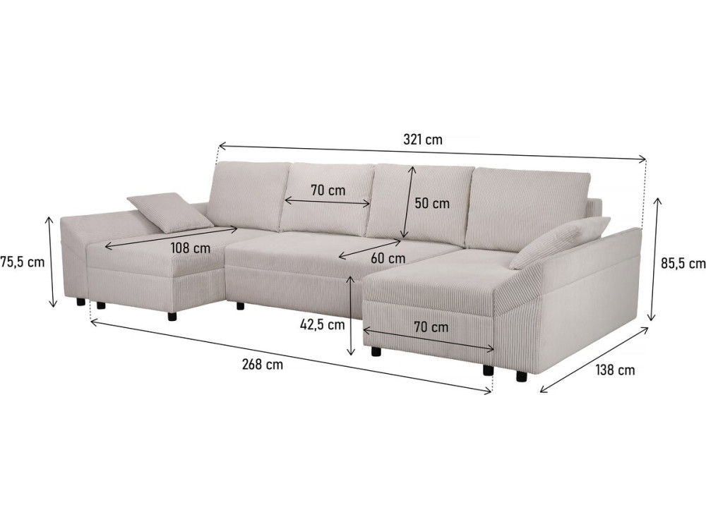 Panorama-Ecksofa aus Cord „Vaugirard II“ - 5-Sitzer - Beige