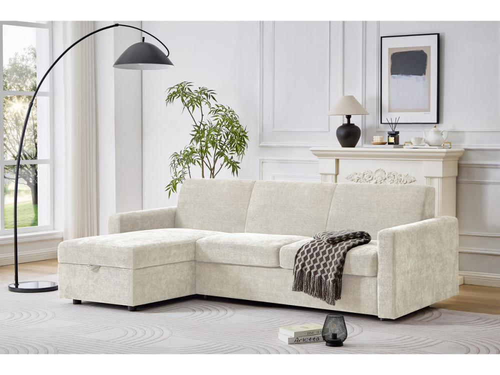 Ecksofa mit Expressumwandlung, Stoff "Celia" - 3 Sitzplätze - Beige