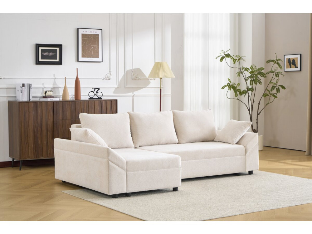 Ecksofa "Vaugirard II" aus Strukturstoff, wendbar und mit Schlaffunktion, 3-Sitzer, Beige