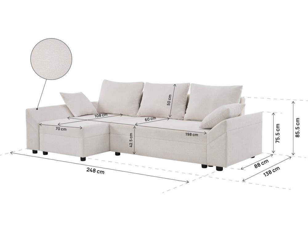 Ecksofa "Vaugirard II" aus Strukturstoff, wendbar und mit Schlaffunktion, 3-Sitzer, Beige