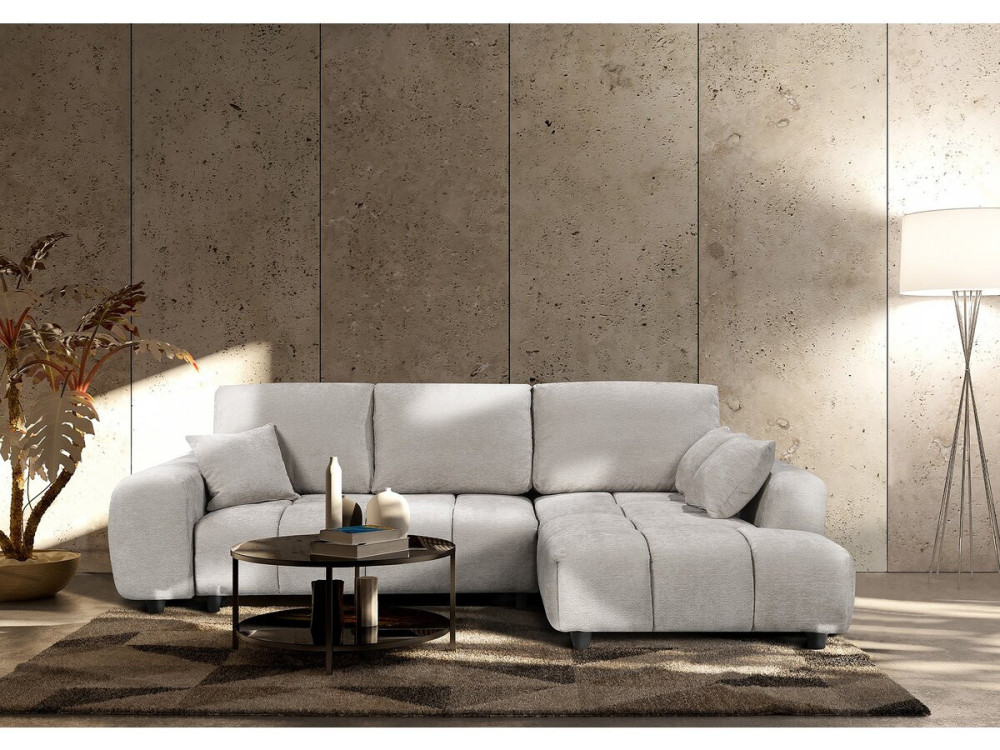Ecksofa „Verneuil“ rechts mit Schlaffunktion aus Chenille-Stoff  – 3 Sitze – Beige