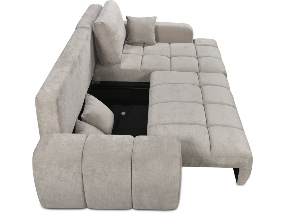 Ecksofa „Verneuil“ rechts mit Schlaffunktion aus Chenille-Stoff  – 3 Sitze – Beige