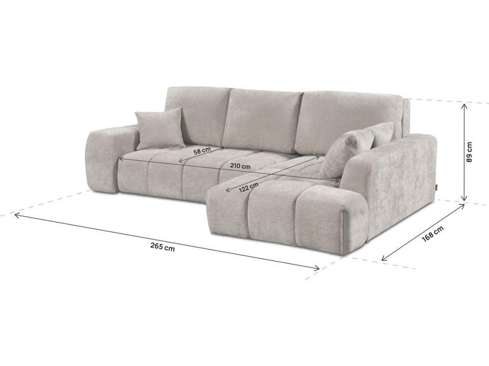 Ecksofa „Verneuil“ rechts mit Schlaffunktion aus Chenille-Stoff  – 3 Sitze – Beige