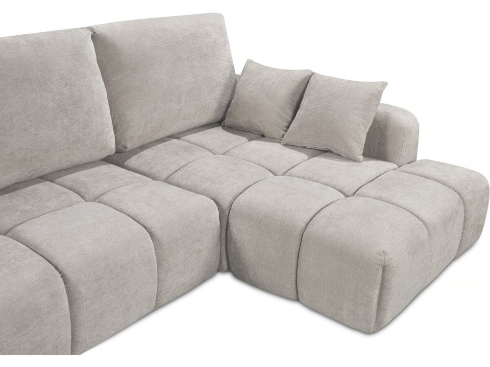 Ecksofa „Verneuil“ rechts mit Schlaffunktion aus Chenille-Stoff  – 3 Sitze – Beige