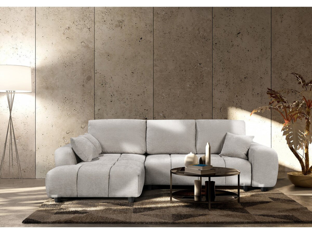 Ecksofa links mit Schlaffunktion aus Chenille-Stoff „Verneuil“ – 3 Sitze – Beige