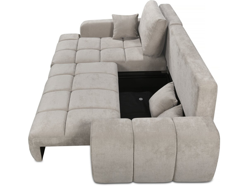 Ecksofa links mit Schlaffunktion aus Chenille-Stoff „Verneuil“ – 3 Sitze – Beige