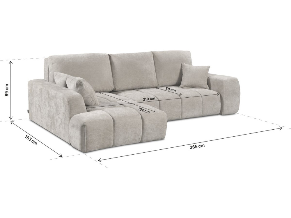 Ecksofa links mit Schlaffunktion aus Chenille-Stoff „Verneuil“ – 3 Sitze – Beige