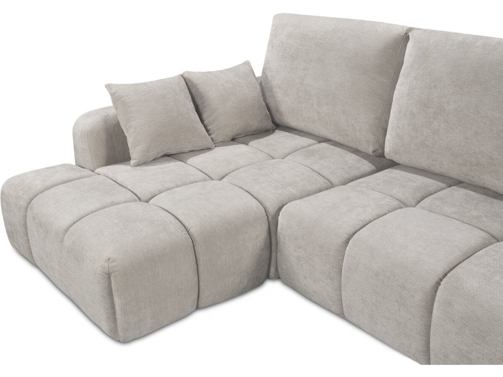 Ecksofa links mit Schlaffunktion aus Chenille-Stoff „Verneuil“ – 3 Sitze – Beige
