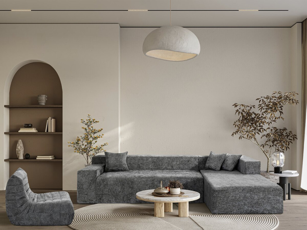 Ecksofa aus strukturiertem Stoff „Tessaro” – 4-Sitzer – Grau