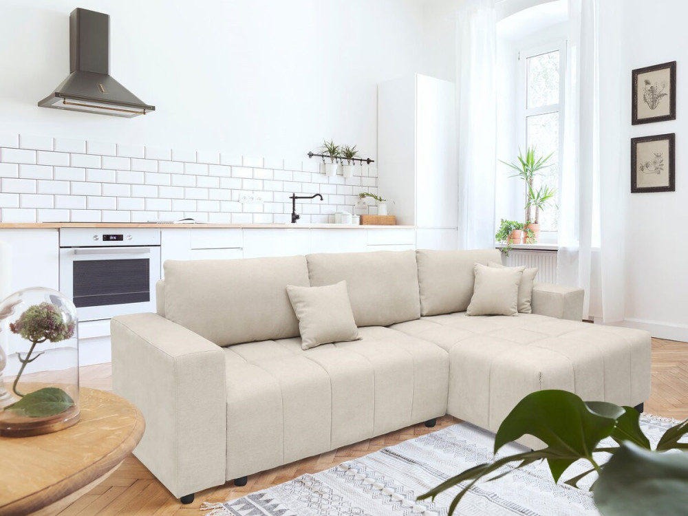 „George“ 4-Sitzer Eckschlafsofa im Bubble-Design mit Chenille-Bezug – Beige