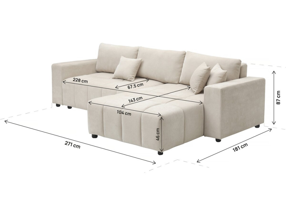 „George“ 4-Sitzer Eckschlafsofa im Bubble-Design mit Chenille-Bezug – Beige