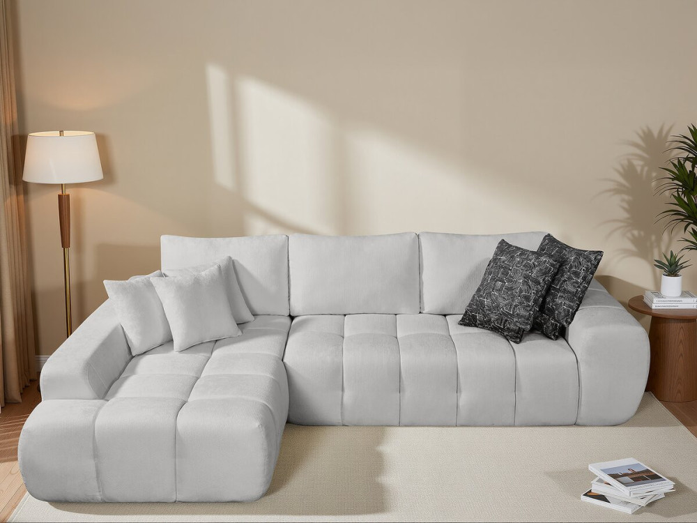 Ecksofa links, Stoff, Bubble-Stil "Sidonie" - 4-Sitzer - Grau