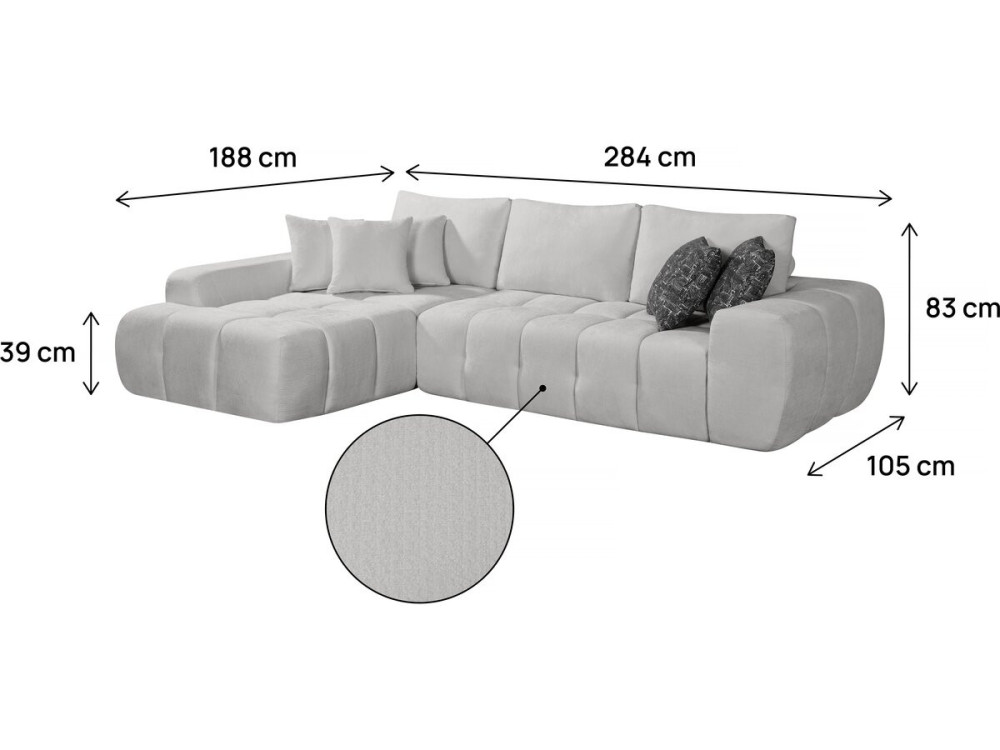 Ecksofa links, Stoff, Bubble-Stil "Sidonie" - 4-Sitzer - Grau