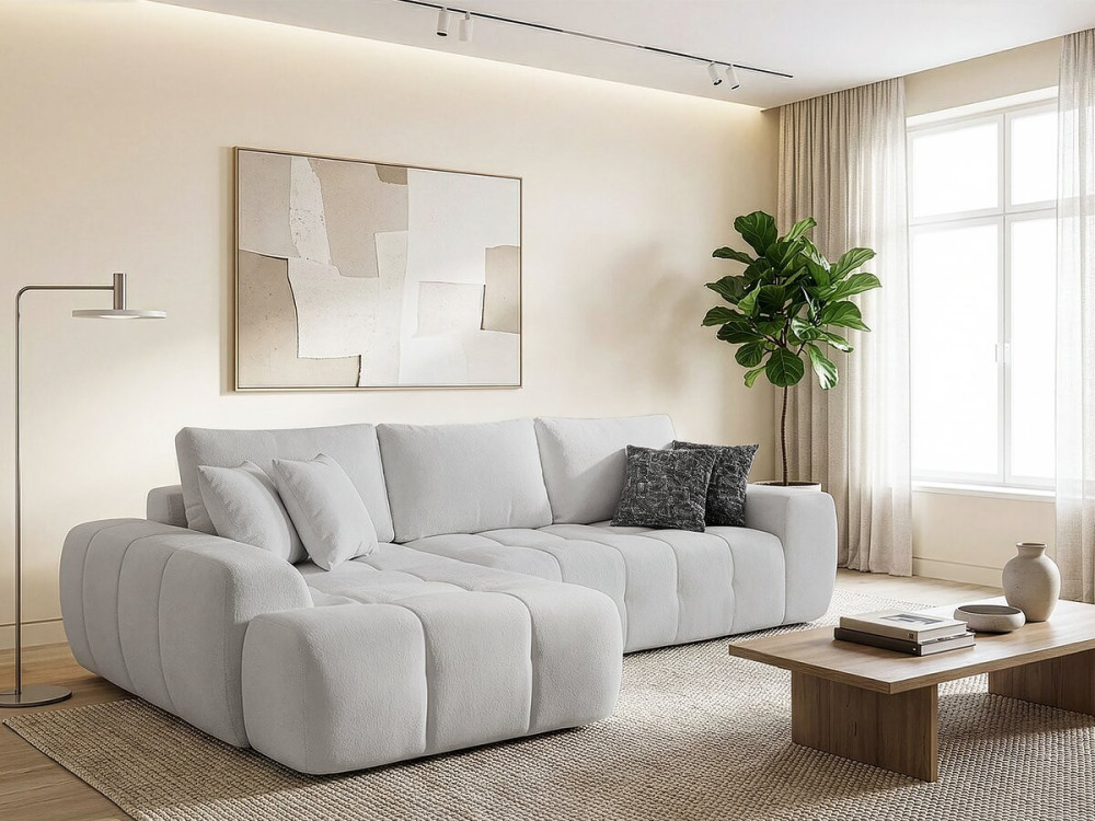 Ecksofa links, Stoff, Bubble-Stil "Sidonie" - 4-Sitzer - Grau