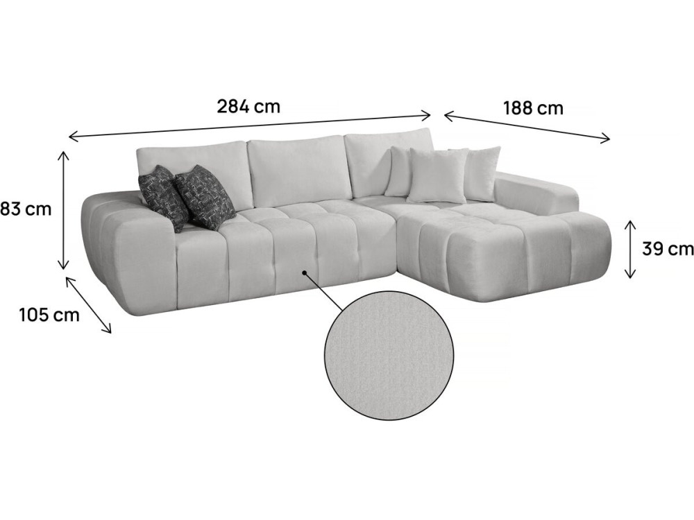 Ecksofa, rechts, Stoff, Bubble-Stil "Sidonie" - 4-Sitzer - Grau