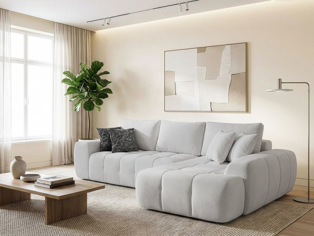 Ecksofa, rechts, Stoff, Bubble-Stil "Sidonie" - 4-Sitzer - Grau