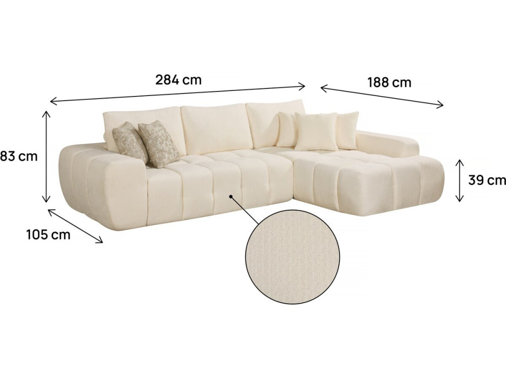 Ecksofa, rechts, Stoff, Bubble-Stil "Sidonie" - 4-Sitzer - Beige