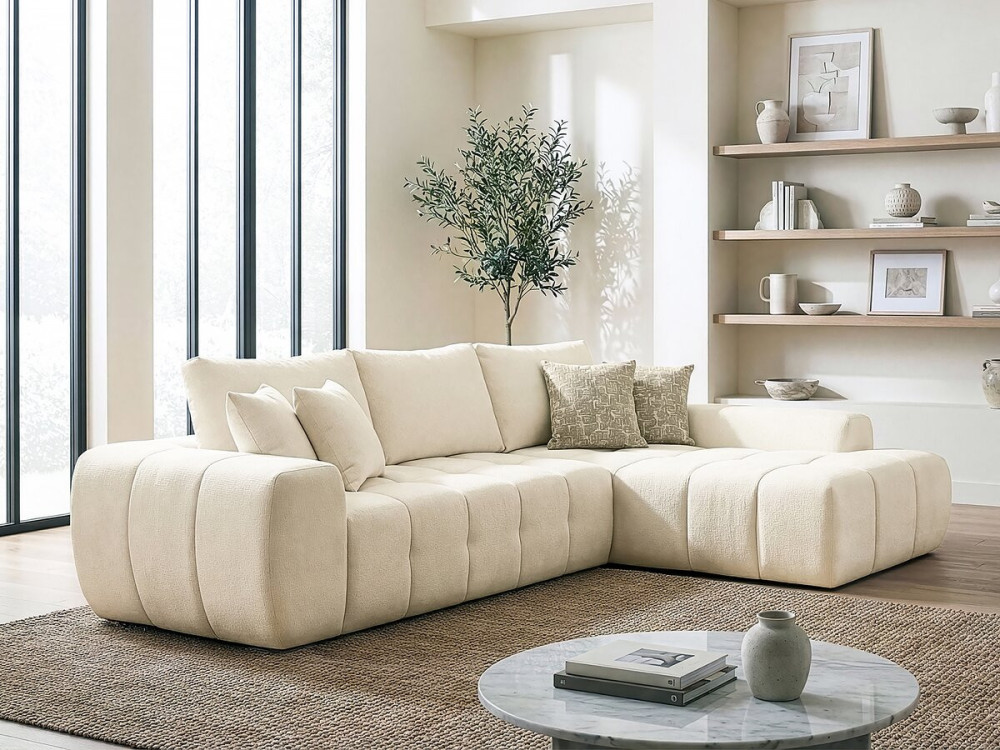 Ecksofa, rechts, Stoff, Bubble-Stil "Sidonie" - 4-Sitzer - Beige