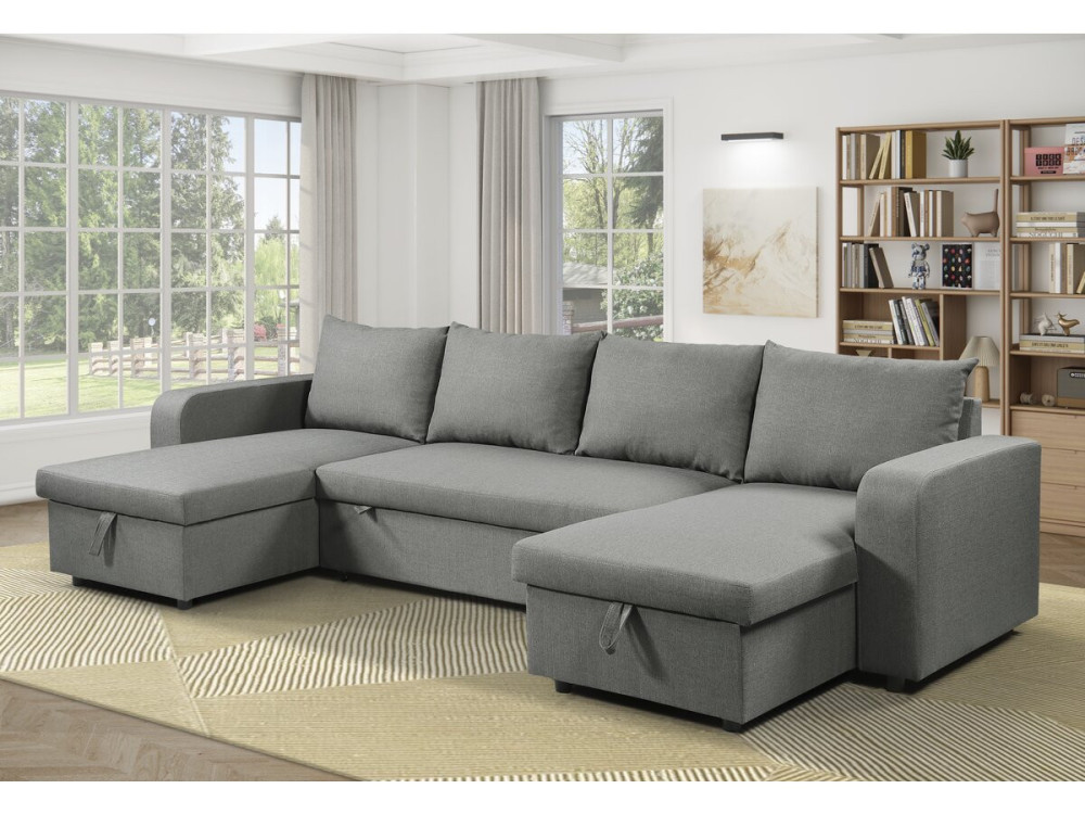 Panorama-Ecksofa mit Stoffbezug "Victor" - 4-Sitzer - Grau