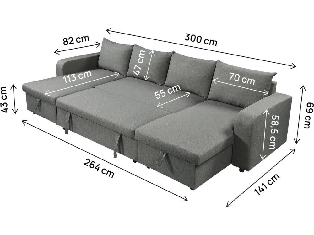 Panorama-Ecksofa mit Stoffbezug "Victor" - 4-Sitzer - Grau