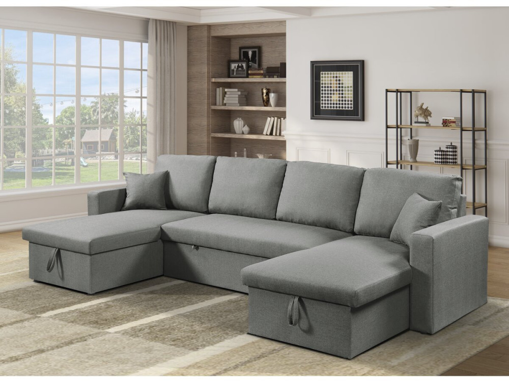 Panorama-Ecksofa mit Stoffbezug "Alain" - 4-Sitzer - Grau
