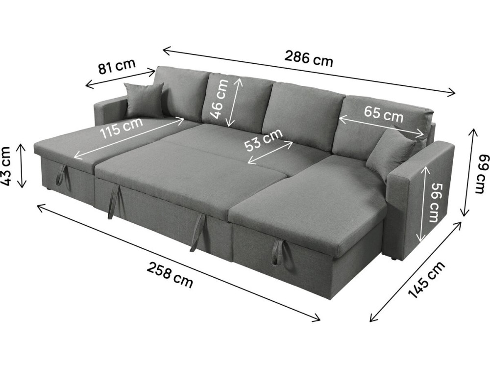 Panorama-Ecksofa mit Stoffbezug "Alain" - 4-Sitzer - Grau