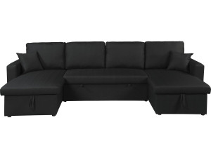 Panorama-Ecksofa mit Stoffbezug "Alain" - 4-Sitzer - Schwarz