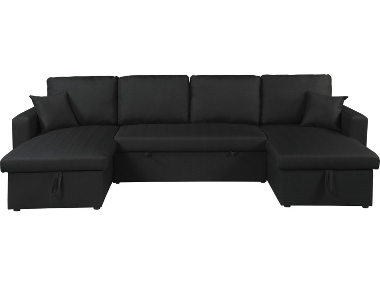 Panorama-Ecksofa mit Stoffbezug "Alain" - 4-Sitzer - Schwarz
