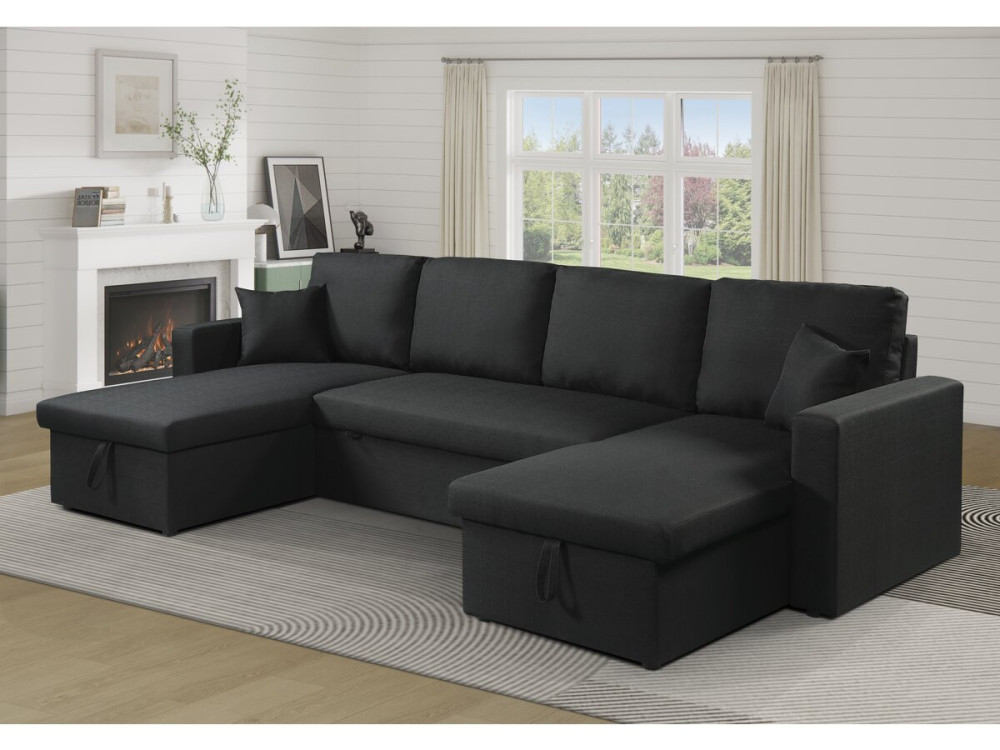 Panorama-Ecksofa mit Stoffbezug "Alain" - 4-Sitzer - Schwarz