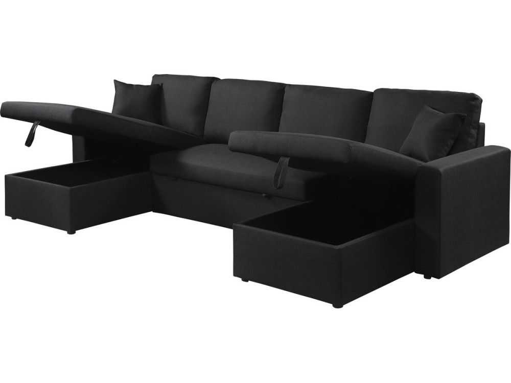 Panorama-Ecksofa mit Stoffbezug "Alain" - 4-Sitzer - Schwarz