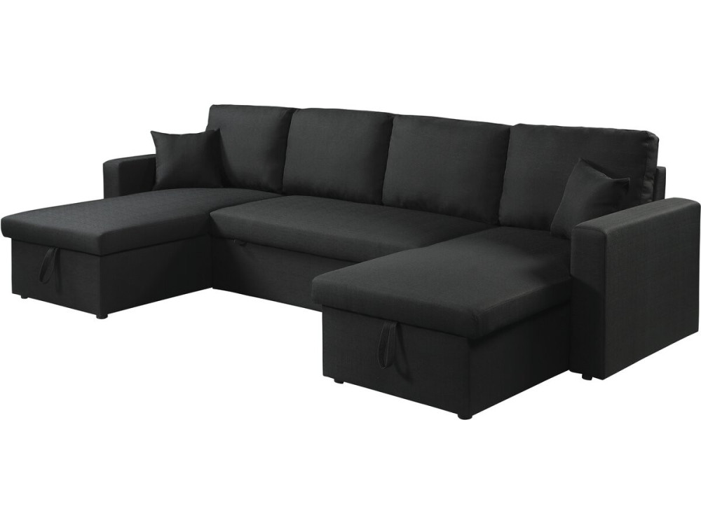 Panorama-Ecksofa mit Stoffbezug "Alain" - 4-Sitzer - Schwarz