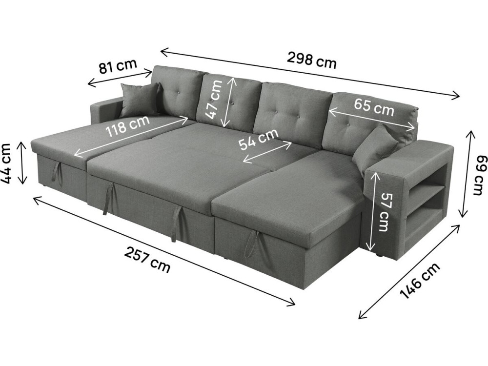 Panorama-Ecksofa mit Stoffbezug "Axel" - 4-Sitzer - Grau