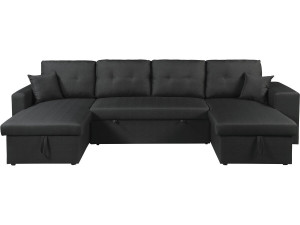 Panorama-Ecksofa mit Stoffbezug "Axel" - 4-Sitzer - Schwarz