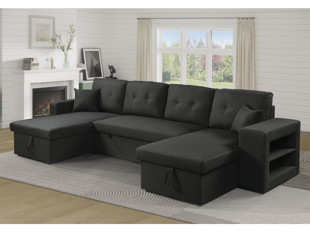 Panorama-Ecksofa mit Stoffbezug "Axel" - 4-Sitzer - Schwarz