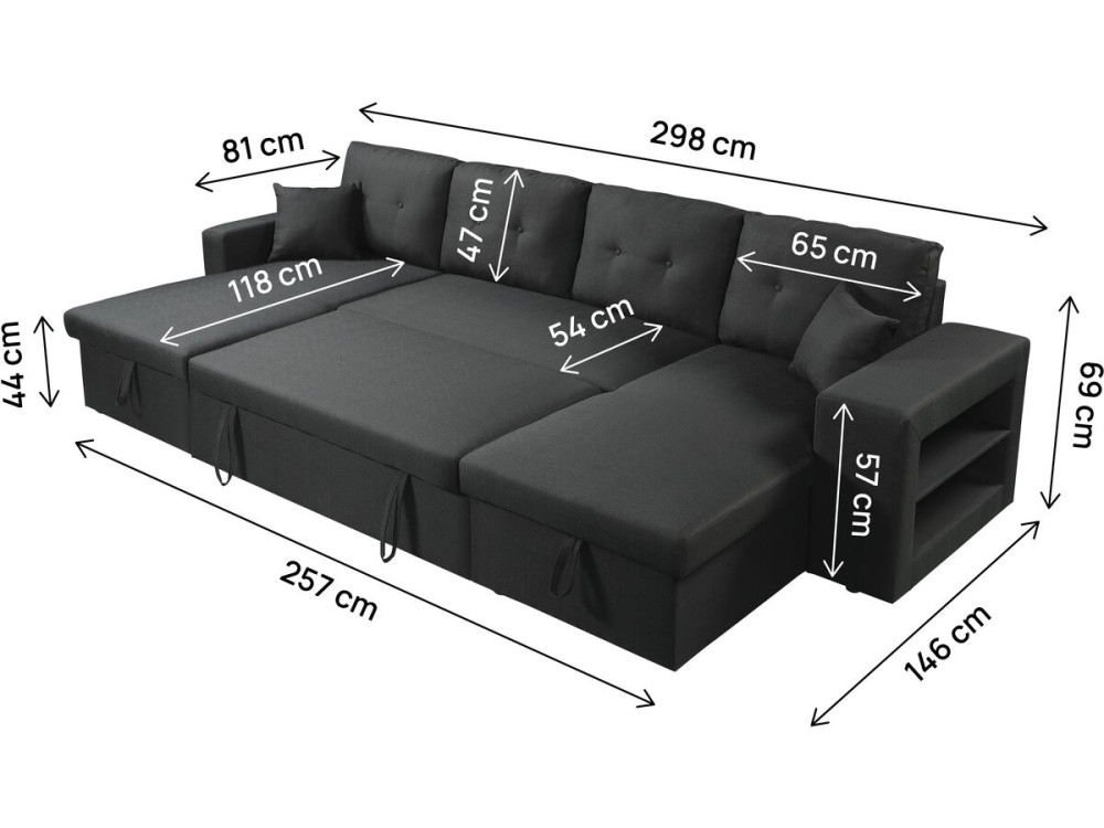 Panorama-Ecksofa mit Stoffbezug "Axel" - 4-Sitzer - Schwarz