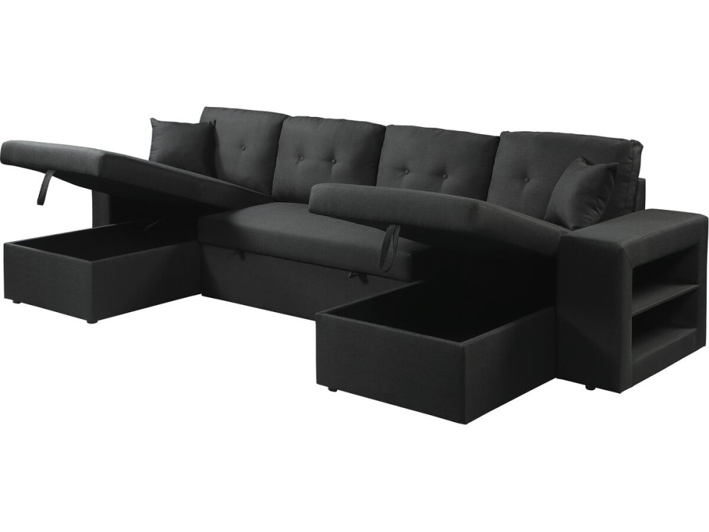 Panorama-Ecksofa mit Stoffbezug "Axel" - 4-Sitzer - Schwarz