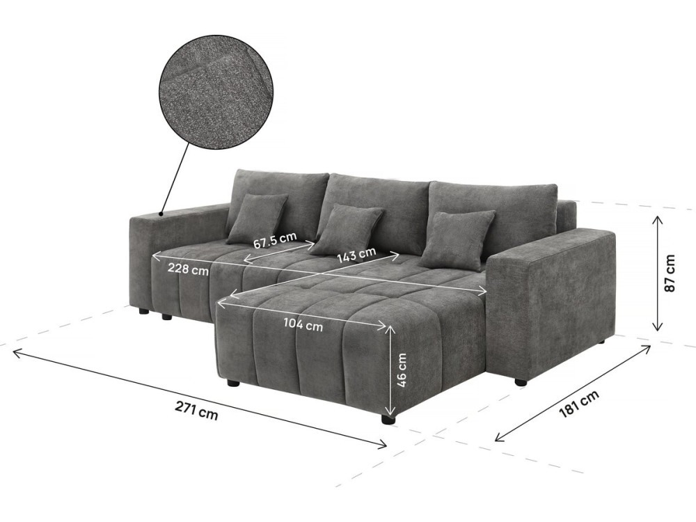 Stoff-Ecksofa, wendbar/umbaubar - "George" - 4-Sitzer - Grau